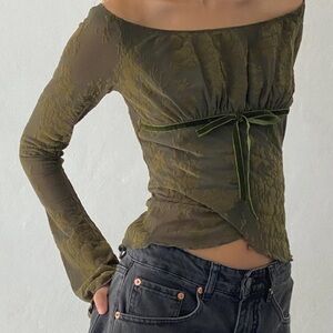 Motel Rocks Olive Off-Shoulder Top (Sold Out On Website)